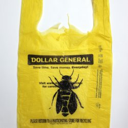  Honigbiene, gelbe Plastiktüte mit Stencil, 50x31cm, 2015